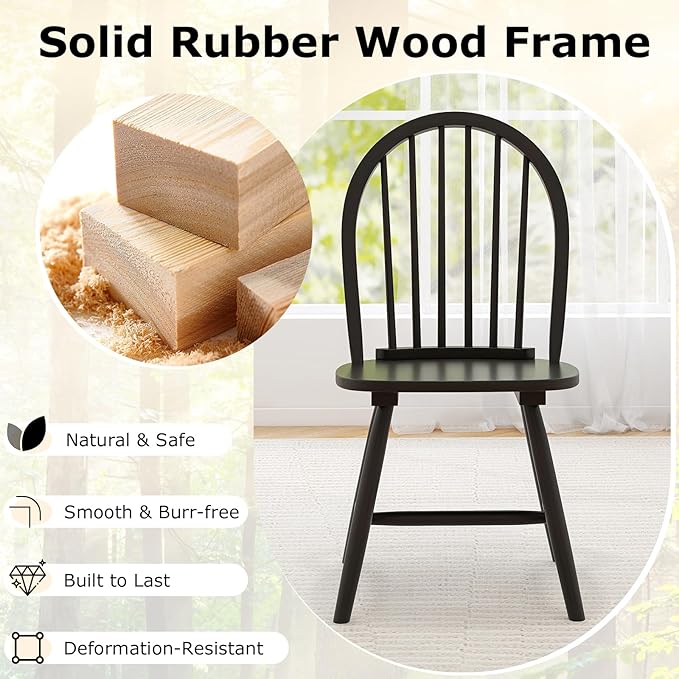 HAPPYGRILL 2 Pieces Wooden Dining Chairs Set, Vintage Armless Windsor Chairs, Kitchen Dining Chairs with Backrest, Black