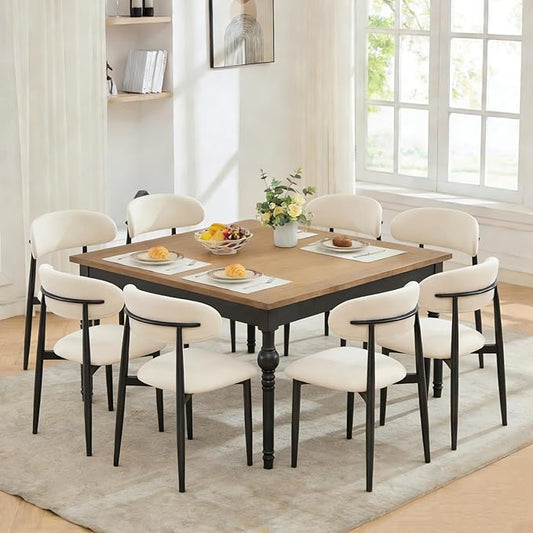 UVV Dining Chairs Set of 8, Metal Kitchen Chairs with Modern Fabric Upholstered for Dining Room, Beige