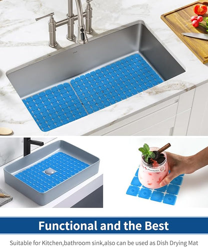 Bligli Sink Mat for Stainless Steel/Ceramic Sinks, 2 Pack 15.8x11.8 inches PVC Sink Protectors for Bottom of Kitchen Sink, Dishes and Glassware drain Mats, Durable and Fast Draining (Blue)