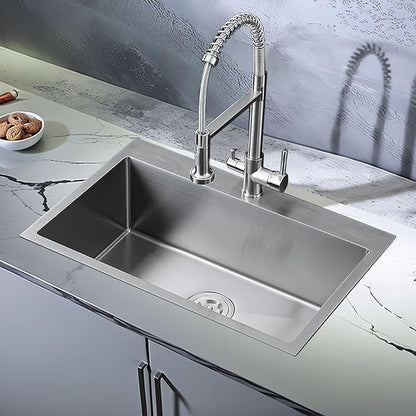 25x18 Inch Kitchen Sink Drop In, Topmount Kitchen Sink Stainless Steel Square Small Sinks, Single Bowl Kitchen Sinks For Laundry RV Office Outdoor Yard with Basket Strainer