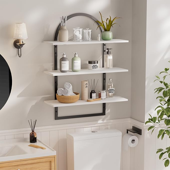 Floating Shelf for Wall - 3 Tier 24"x 31.5" Shelves for Room Wall for Bathroom, Bedroom, Toilet, Kitchen, Living Room, Office, White