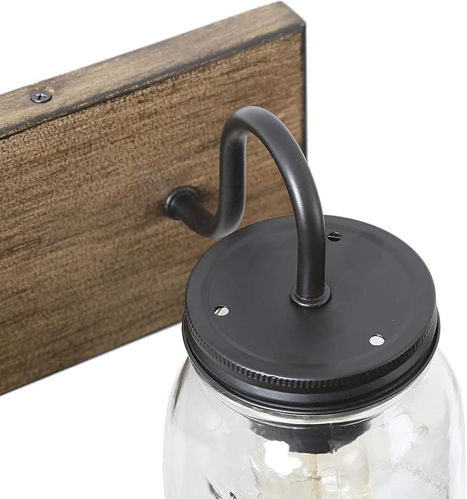 LNC Bathroom Vanity Fixtures Farmhouse Mason Jar Lights with Faux Wood Finish, L18 x H8 x W9.5, Brown