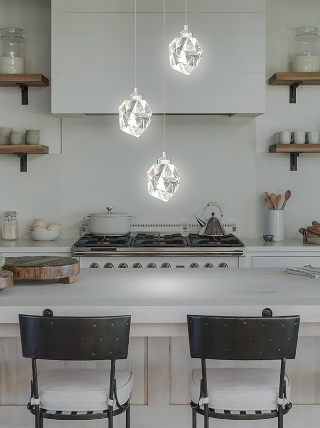 Silver Pendant Light Dimmable LED 3-Light Modern Pendant Light Kitchen Island Dining Room Bar