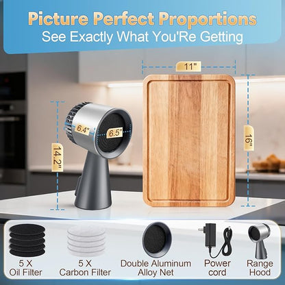 Portable Range Hood Kitchen, Ductless Exhaust Fan with 3-Speed, Large Oil Collection & Low Noise, Countertop Range Hood with Detachable Aluminum Filter for Apartments, Indoor BBQ and RV