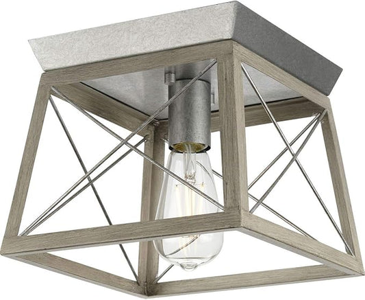 Progress Lighting Briarwood Collection 1-Light Ceiling Light, Flush Mount Ceiling Light Fixture for Interior Kitchen Lights, Hallway, Bedroom, Living Room, 9.5-Inch by 9.5-Inch, Galvanized Finish