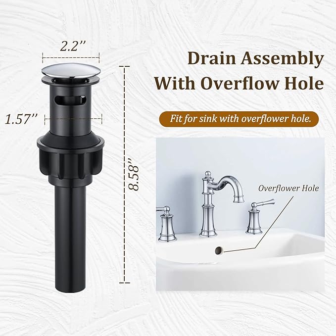 Roman Bathroom Sink-Faucet 3-Holes, Rotated Spout Vanity Basin Faucets 2 Handles 8 inches Widespread Deck Mount Brass Faucet for Sink with Overflow Pop Up Drain Polished Chrome NL2204-CP