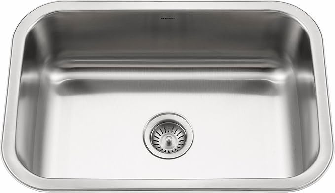 Houzer Medallion Designer Stainless Steel Kitchen Sink: 27 Inch Undermount Single D Bowl Sink with Strainer, Durable & Versatile, Essential for Home & Apartment: MS-2700-1