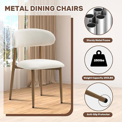 UVV Dining Chairs Set of 2, Metal Kitchen Chairs with Modern Fabric Upholstered for Dining Room, Beige