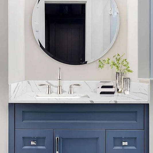 36 in.W x 22 in.D Quartz Calacatta River Vanity Top,with Undermount Left Offset Sink Vanity Top,with Two Sidesplash & One Backsplash,8 Inch Faucet Hole Spread Bathroom Vanity Sink Countertop