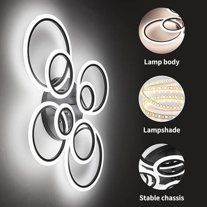 Shine LUEST Modern Ceiling Light, 41.3'' Dimmable LED Black Flush Mount Ceiling Lights with Remote Acrylic Round Ceiling Lamp Fixture for Low Ceiling Bedroom Living Room Dining Room, 108W