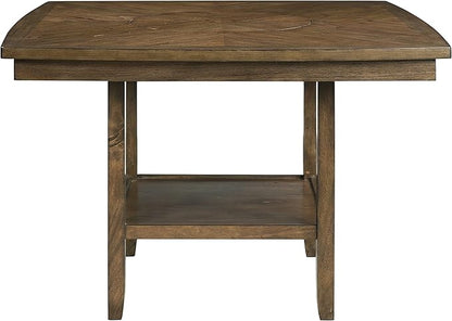 Lexicon Baronscourt 54" Square Counter Height Table for 8, Mindy Veneer Wood Dining Table with Lower Storage Shelf and Built-in Lazy Susan, for Dining Room/Kitchen, Light Oak