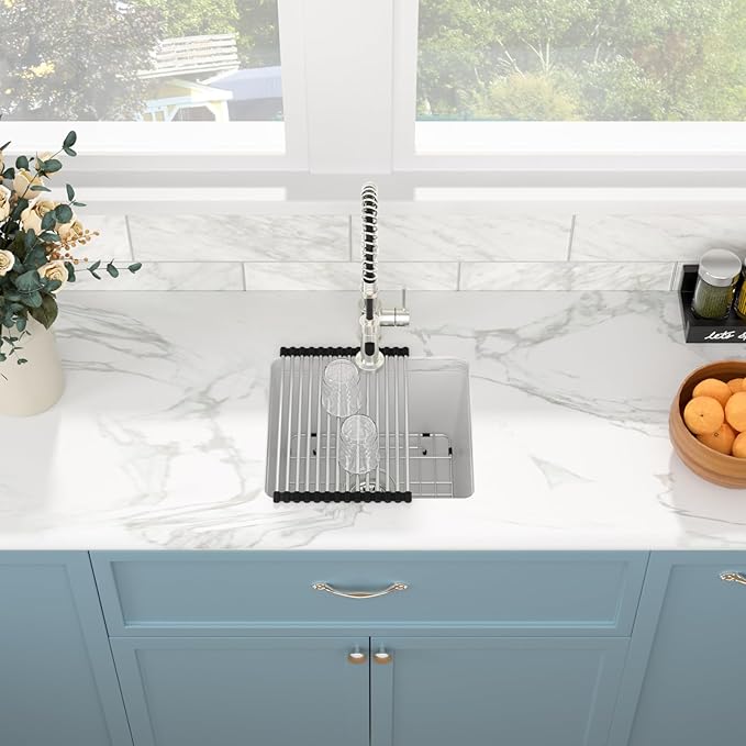 Sarlai White Kitchen Sink Granite Composite - 18 x 16 inch Bar Prep Sink White Granite Composite Quartz Undermount Single Bowl Rectangular RV Camper Sinks Basin