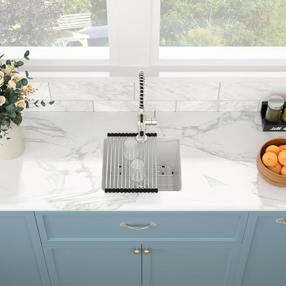 Sarlai White Kitchen Sink Granite Composite - 18 x 16 inch Bar Prep Sink White Granite Composite Quartz Undermount Single Bowl Rectangular RV Camper Sinks Basin
