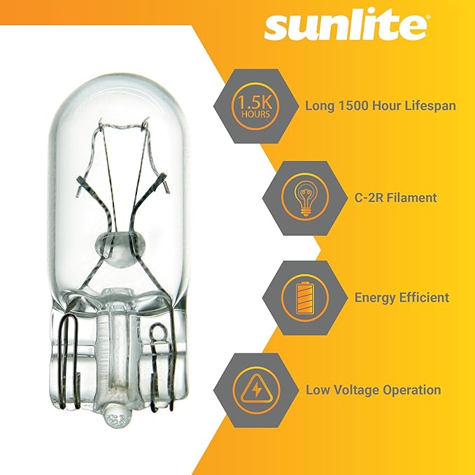 Sunlite T5 Specialty Mini-Tube Bulb, 7 Watts, 88 Lumens, 12.8V, C-2R Filament, Miniature Wedge W2.1x9.5d Base, Clear Finish, 2800K Soft White, for Under Cabinet Lighting and Signage Lighting, 10 Pack