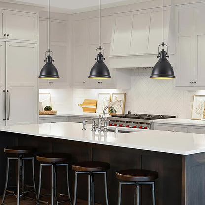 8.6" Black Pendant Lights for Kitchen Island 3 Pack, Modern Farmhouse Kitchen Pendant Lighting, Vintage Industrial Pendant Light Fixtures, Island Lights for Kitchen Sink Dining Room Hallway