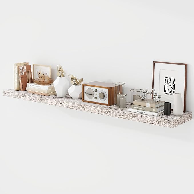 Acovy 55 Inch Floating Shelves, 9.3" Deep Floating Shelf Wall Mounted, 55" Wall Shelves, Rustic Deep Bookshelf, Large Display Shelves & Storage Shelves for Bedroom, Living Room, Rustic, Set of 1