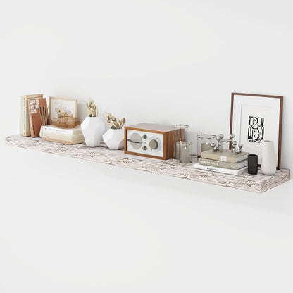 Acovy 55 Inch Floating Shelves, 9.3" Deep Floating Shelf Wall Mounted, 55" Wall Shelves, Rustic Deep Bookshelf, Large Display Shelves & Storage Shelves for Bedroom, Living Room, Rustic, Set of 1