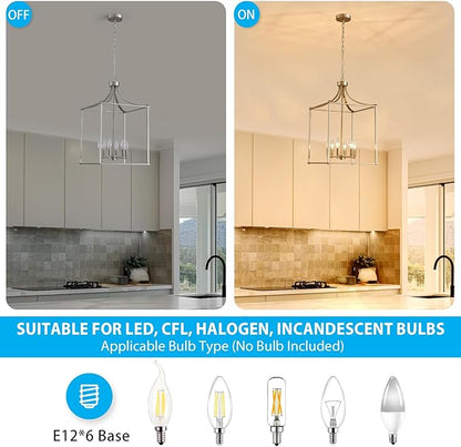 XINGQI 15.7" Brushed Nickel Chandeliers for Dining Room Modern Farmhouse Geometric 6-Light Hanging Lantern Pendant Lighting Fixture for Foyer Kitchen Island Dinning Room Living Room