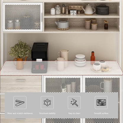 AGOTENI Large Kitchen Hutch Cabinet, Storage Cupboard Pantry with 3 Metal Doors, 3 Drawers & Microwave Shelf, for Kitchen Open Storage, Oak (59" W x 15.7" D x 68.5" H)
