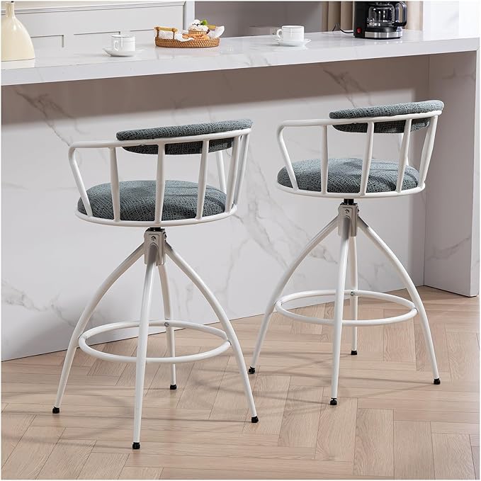 26'' Swivel Counter Height Bar Stool, Set of 2- Fabric Seat with Water Transfer Printed Metal Frame, Modern Industrial Design Bar Chairs for Kitchen Island, Dining Room,for Living Room