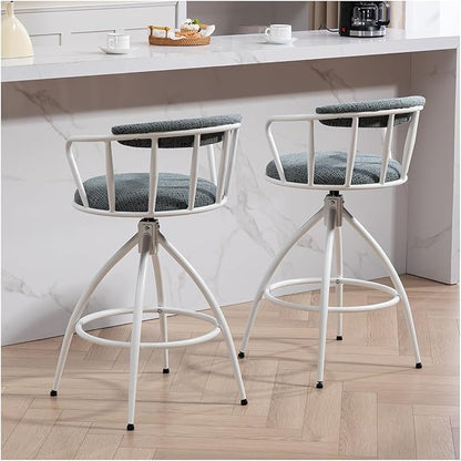 26'' Swivel Counter Height Bar Stool, Set of 2- Fabric Seat with Water Transfer Printed Metal Frame, Modern Industrial Design Bar Chairs for Kitchen Island, Dining Room,for Living Room