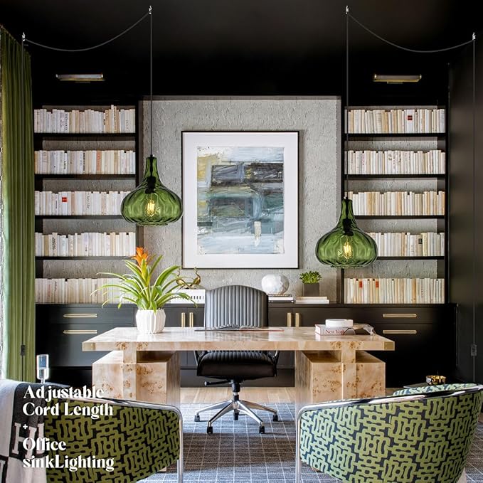 Plug in Pendant Light Fixture,Vintage Hanging Lamp with Cord Hammered Green Glass Globe Shade Mid-Century Modern Ceilig Pendant Lamp Plug in Hanging Lamp for Bedroom Dining Living Room