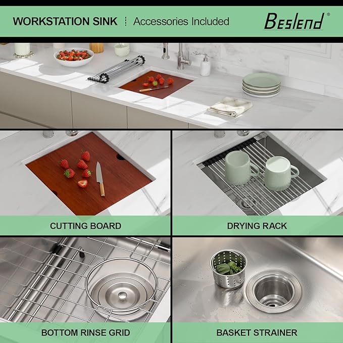 17 Undermount Kitchen Sink - Beslend Under Counter Ledge Workstation Undermount Bar Sinks Stainless Steel 16 Gauge Single Bowl Stages 10 Inch Deep Rv Wet Bar Outdoor Camper Prep Sink 17x19 Inch