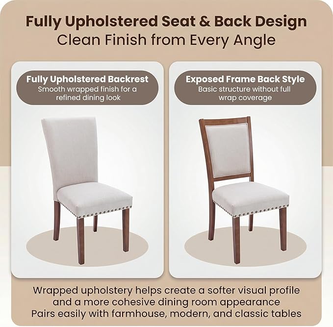 COLAMY Upholstered High Back Dining Room Chairs Set of 4 with Comfortable Padded Seat, Fabric Dining Chairs with Solid Rubber Wood Legs for Dining Room, Classic Gray Damask Pattern, Beige