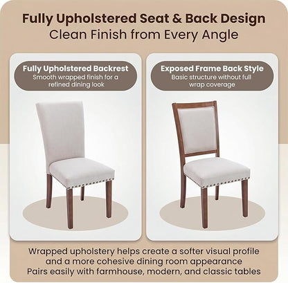 COLAMY Upholstered High Back Dining Room Chairs Set of 4 with Comfortable Padded Seat, Fabric Dining Chairs with Solid Rubber Wood Legs for Dining Room, Classic Gray Damask Pattern, Beige