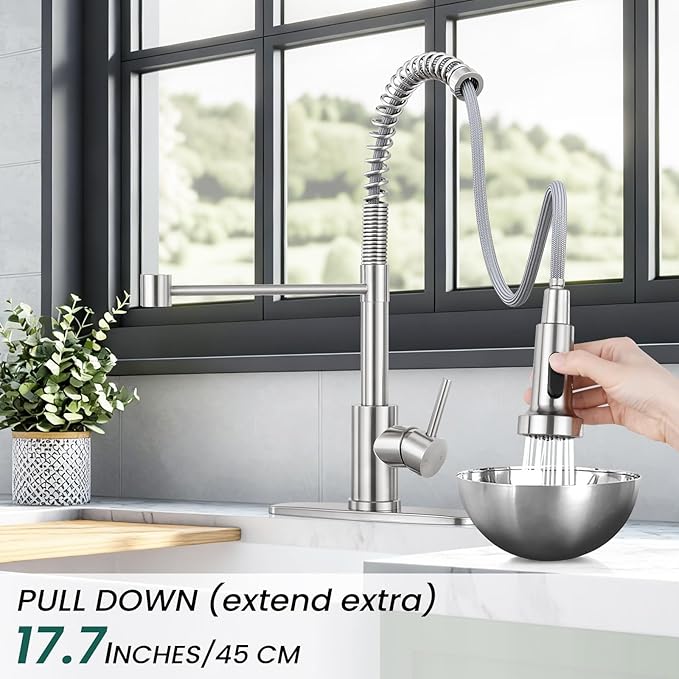 Kitchen Faucet with Pull Down Sprayer 1 Handle Pull Out Spring Sink Faucets 1 Hole Or 3 Hole Stainless Steel (Brush Nickel)