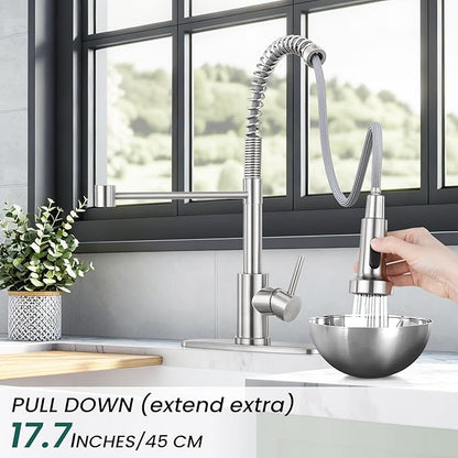 Kitchen Faucet with Pull Down Sprayer 1 Handle Pull Out Spring Sink Faucets 1 Hole Or 3 Hole Stainless Steel (Brush Nickel)