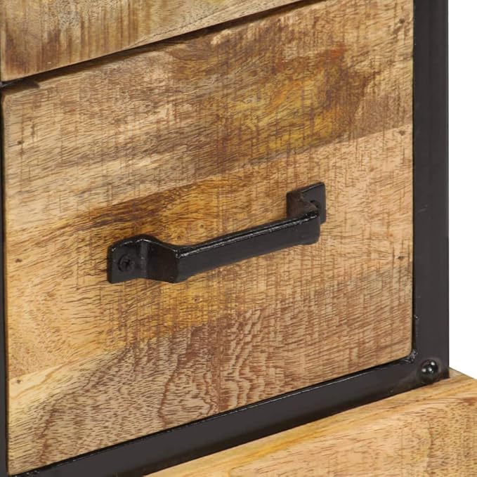 Solid Mango Wood Sideboard Cabinet, Brown and Black Industrial Finish, 23.6" Living Room Buffet with Storage, Polished Lacquered Surface Kitchen Furniture