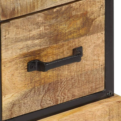 Solid Mango Wood Sideboard Cabinet, Brown and Black Industrial Finish, 23.6" Living Room Buffet with Storage, Polished Lacquered Surface Kitchen Furniture