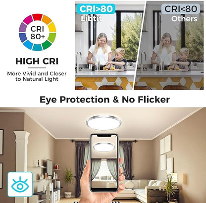 libtit 3Pack Led Ceiling Light 13Inch, 24W 2400Lm Bright Light Fixture Brushed Nickel, Adjustable 3000K/4500K/6000K, Modern Slim Flat Ceiling Lamp for Living Room Bedroom Hallway