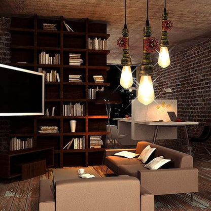 Kawell Vintage Pendant Light Fixtures Industrial Retro Ceiling Chandelier Creative Water Pipe Hanging Light Fixtures Art Deco Iron E26 60W Max for Bedroom Cafe Bar Restaurant Kitchen, Bronze Color