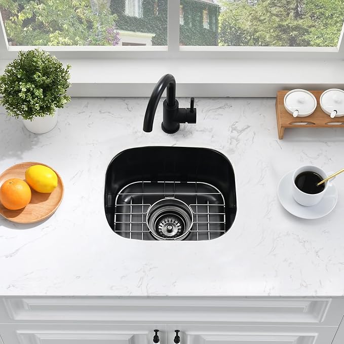 15 Inch Undermount Black Bar Sink-Bokaiya 15x12 Small Wet Bar Prep Sink Black Stainless Steel Undermount Sink 16 Gauge Single Bowl Small Corner Sink with Dish Grid