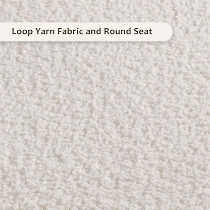 White Boucle Dining Chair Set of 4, Modern Oval Upholstered Dining Chairs with Curved Back and Metal Leg for Dining Room,Restaurant,Kitchen Island(Black Leg)