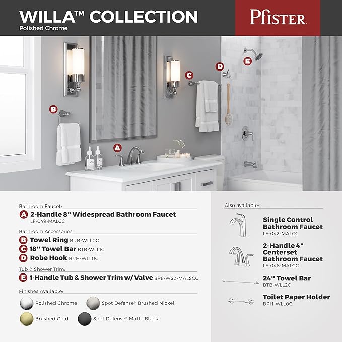 Pfister Willa Single Handle Bathroom Sink Faucet 1 Hole Chrome Finish with Push & Seal Drain NSF Certified WaterSense EPA Compliant TiteSeal Technology LF042MALCC