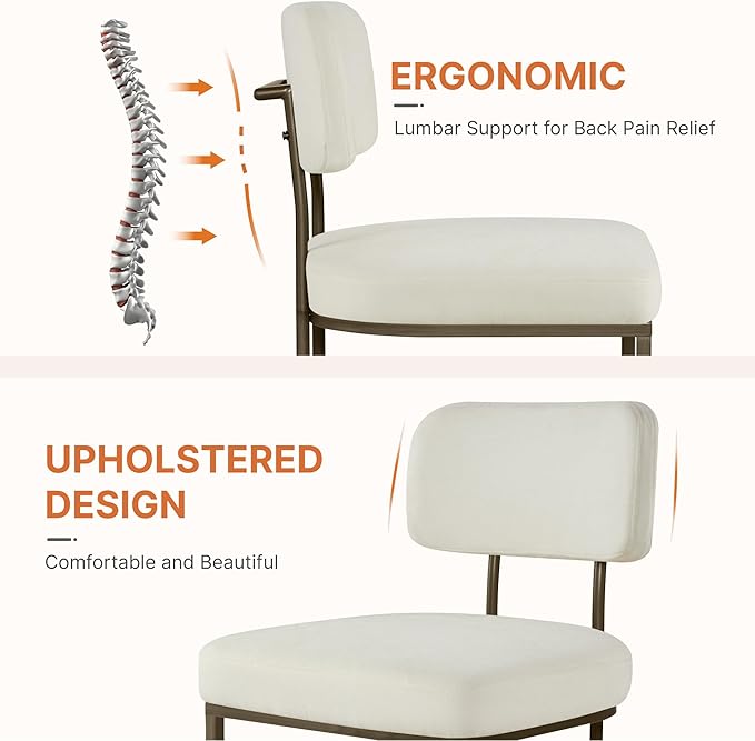 KISLOT Dining Chairs Set of 4, Upholstered Modern Kitchen Chairs with Ergonomic Backrest, Fabric Cushion & Wire Drawing Curve Metal Legs for Living Room, Restaurant, Café, Ivory, 2Boxs