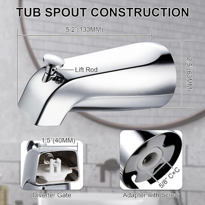 Enhon Slip on Tub Spout with Diverter, Compatible with American Standard 8888026.002 Tub Spout, Bathroom Bathtub Faucet, Fits 1/2 Copper Water Tube(5/8 Dia), 5/32 Hex Wrench(Chrome,1)
