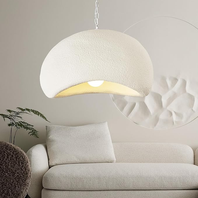 Wabi Sabi Pendant Lights,19.7in White Modern Pendant Light Resin Hanging Lamp Kitchen Island Lighting Modern Japandi Chandelier for Dining Room Hallway Restaurant Foyer