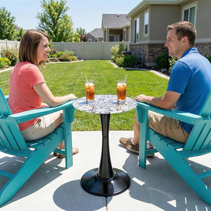 Simmer Stone 13.4" Outdoor Side Table, Round Patio Bistro Table Printed Tempered Glass Top, Waterproof Rust-Proof Base, Small Plant Stand for Balcony, Garden, Deck, 21.6" H (Bohemia)
