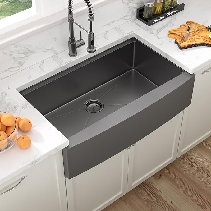 Sarlai 36 Black Farmhouse Sink Stainless Steel - 36 x 22 inch Kitchen Sink Ledge Workstation Gunmetal Black Farmhouse Sinks Apron Front 16 Gauge Stainless Steel Deep Single Bowl Kitchen Farm Sinks