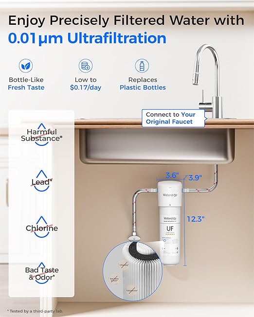 Waterdrop 10UAW-UF 0.01 μm Ultra Filtration Under Sink Water Filter System, 1 Year, Reduces Lead, Chlorine, Bad Taste & Odor, Connects Directly to Your Faucet