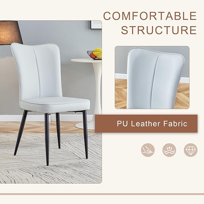 Round Dining Table Set with 2 Light Gray PU Chairs, 31.5 Inch Dark Wood Grain Table with Suction Molding Annular Texture and Vertical Stripe Design, Versatile for Home and Office Use