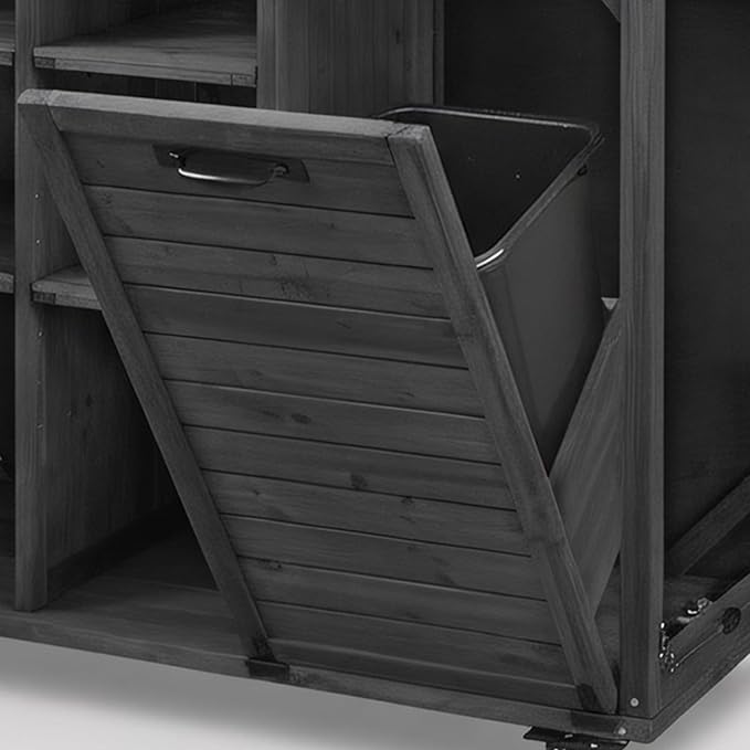 78.3" Outdoor Kitchen Island with Foldable Grill Table & Storage, Wooden Cart with Stainless Steel Top, Trash Can Holder, Bar Cart for Patio Lawn Garden (78.3‘’+Black)