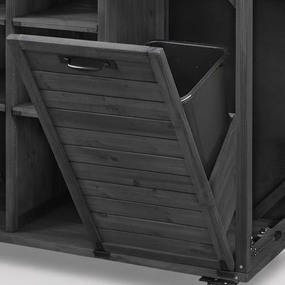 78.3" Outdoor Kitchen Island with Foldable Grill Table & Storage, Wooden Cart with Stainless Steel Top, Trash Can Holder, Bar Cart for Patio Lawn Garden (78.3‘’+Black)