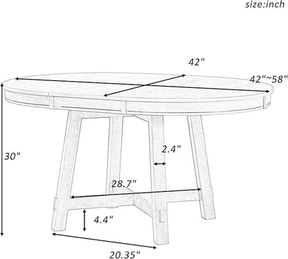 Ball & Cast Farmhouse Extendable Dining Table for 4-6, 42"-58" Extendable Kitchen-Table with a 16" Leaf, Round Ellipse Retro Wood Dining Room-Table w/Removable Leaves,Space Saving, Natural
