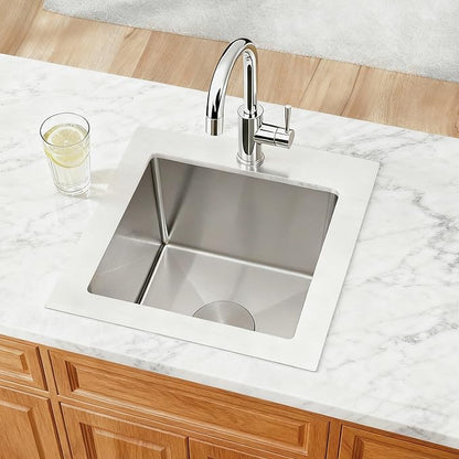 Drop In Bar Sink 15 X 17 inch,16 Gauge Stainless Steel Bar Sink,Outdoor Small RV Sinks,Top Mount Prep Sink for Wet Bar Area (15" X 17")