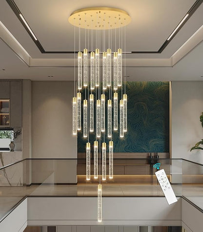 23-Light Long Large Modern Led Crystal Chandeliers Modern Spiral Chandeliers High Ceilings Chandelier for Staircase Foyer Gold